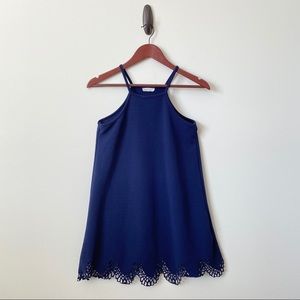 Peach Roy. Floral Laser Cut Floral Mini Dress Blue